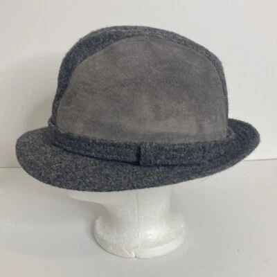 Vintage Hat Mens 7 Gray Harris Tweed Wool Suede Stetson Trilby Fedora Retro - Image 1 of 4