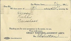 1911 Cartolina da un centesimo GRANDE INCIDENTE OCCIDENTALE ASS'N Des Moines Iowa - Foto 1 di 2