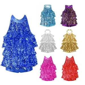 Children Girls Costume Halter Dress Comfortable Unitard Jazz Leotard Glitter - Picture 1 of 63
