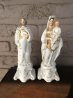 Paire antique vieux bruxelles porcelaine sainte famille joseph marie jésus statue