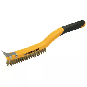 More details for roughneck 52-030 carbon steel wire brush soft grip + scraper 355mm (14in) 3 row