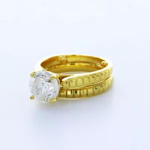 JUEGO NUPCIAL SOLITARIO VINTAGE DE 4 PUNTAS ORO 14K CORTE REDONDO DIAMANTE LABORATORIO G/SI2 1,84 QUILATES - Imagen 1 de 4