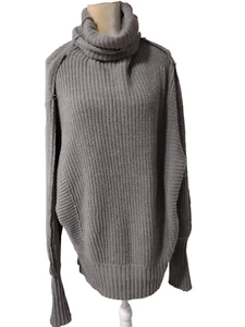 Free People Cowl Neck Cable Knit Sweater Oversized Grey Small - Picture 1 of 18