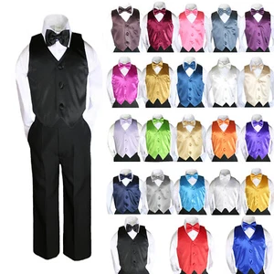 4pcs Formal Suit for Baby Boy Toddler BLACK Pants +Color Vest Bow Tie set S-8 - Picture 1 of 25