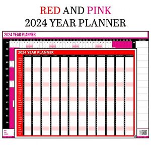 2024 Calendar Full Year Planner Home Office Work RED & PINK Calendar Planner