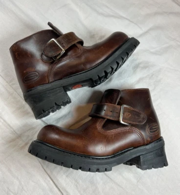 Botas Talla 4.5 De Colección Marrón Años 90 Skechers Gruesas Plataforma Oxford Monje Correa Hebilla Y2K Foto 1 de 4
