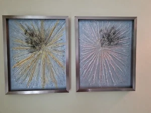 2 Wandschmuck Deko Bilder, Handgefertigt auf Leinwandplatte Acrylarbeit, gerahmt - Bild 1 von 5