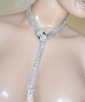 Collana donna girocollo serpente collier semi rigido strass cristalli neri UX39 - Immagine 1 di 4