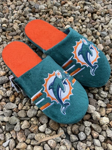 Miami Dolphins NFL mens size XL stripe plush slippers foco Cover