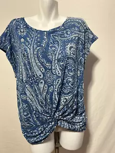 Lucky Brand Damen blau Blumen Top Shirt Large Baumwollmischung neu mit Etikett vorne Knoten - Bild 1 von 7