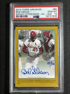 2019 Topps Archives Bob Gibson Snapshots Captured Moment Auto Gold /10#BG PSA 10 - Picture 1 of 4