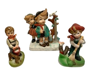 Lote 3 Estatuillas Infantiles Vintage Royal Sealy Flambro Cerámica Niño Niña Pájaro Decoración - Imagen 1 de 15