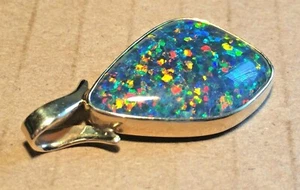 Opal Pendant Australian "Super Gem" Triplet Natural Free Form Solid 14k Gold - Picture 1 of 12