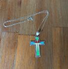 Multi Gemstone Cross Necklace (20 Inches) In Platinum Over Sterling Silver