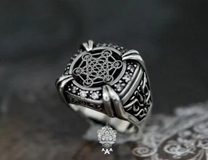 Metatron Cube Ring Sacred Geometry Ring Sterling Silver 925 White CZ Metatron - Picture 1 of 6