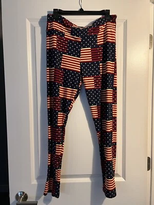 LuLaRoe Tall & Curvy Red White Blue Americana Colors Leggings - Image 1 of 4