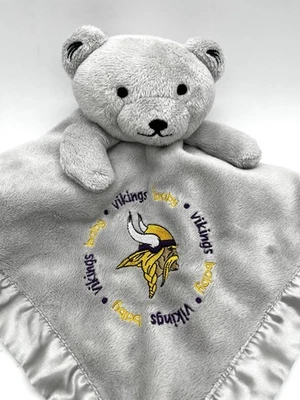 Baby Fanatic Minnesota Vikings NFL Gray Bear Lovey Security Blanket Satin Trim - Image 1 of 4