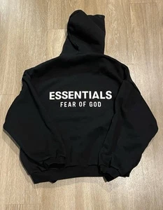 Fear of God Essentials Fleece Hoodie Black White FW24 Size XS Extra Small Unworn - Picture 1 of 4