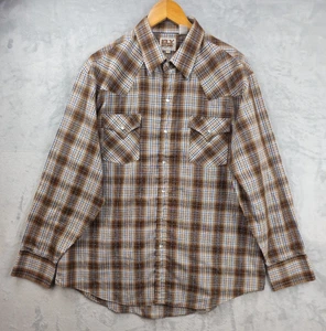 Vintage Ely Cattleman Western Shirt Mens XL Tinsel Brown Plaid Pearl Snap Cowboy - Picture 1 of 5