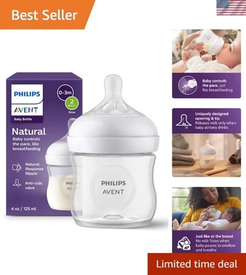 Biberón de 4 oz sin BPA con pezón de respuesta natural - Diseño anticólicos Foto 1 de 4