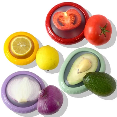 4 Pcs Reusable Avocado Onion Lemon Tomatoes Saver Keeper, Silicone Fruit and ... - Image 1 of 4