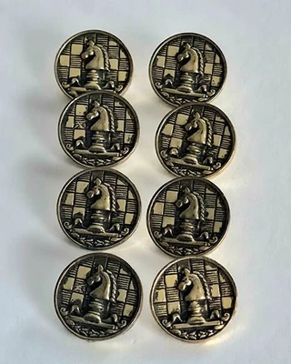 Vintage Chess Board Shank Goldtone Metal Knight 8 Pcs 15 mm  - Image 1 of 4