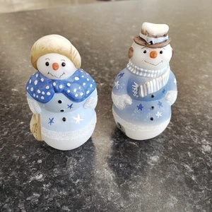 Fenton Sky & Star Bonhomme de neige et dame des neiges 4" opale satin blanc signé par des artistes - Photo 1/12