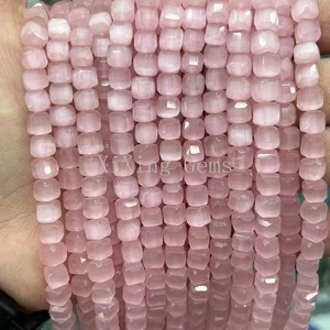 Cuentas cuadradas de ópalo ojo de gato rosa facetado de alta calidad de 6 mm para joyería hágalo usted mismo - Imagen 1 de 5