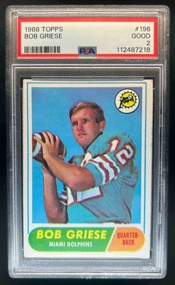 1968 Topps Bob Griese Rookie RC #196 Dolphins PSA 2 - Image 1 of 2