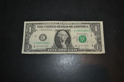 $1 DOLLAR BILL BIRTHDAY NOTE OCTOBER 6 1955 FANCY SERIAL NUMBER C19551006A 2021 - Image 1 of 2