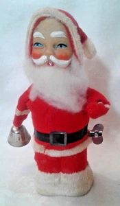 Vintage Windup Felt & Rubber Santa - Rings Bell & Waves - Works - Picture 1 of 6