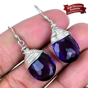 Pendientes colgantes de boda de plata esterlina maciza facetados de amatista natural joyería - Imagen 1 de 7