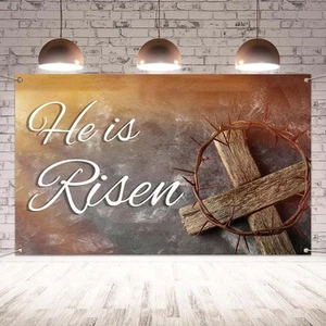 He is Risen Easter Photo Backdrop for Photography He is Risen Banner Religiou... - Picture 1 of 7