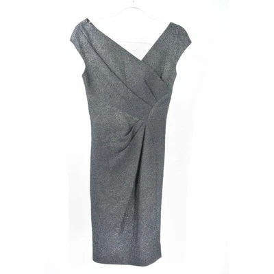 Vestido justo Lela Rose gola V franzido midi 2 cinza metálico  - Imagem 1 de 4