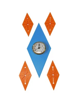 Reloj de Pared Diamante Moderno Mediados de Siglo | Decoración de Pared Retro Impreso en 3D | Edad Atómica Foto 1 de 4