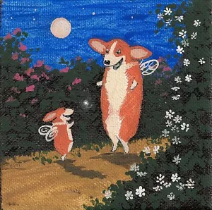 STAMPA 4x4 QUADRO ARTE POPOLARE PEMBROKE GALLESE CORGI RYTA FATA FIORI GIARDINO - Foto 1 di 1