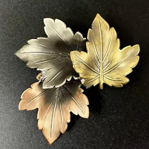Maple Leaves Brooch Vintage Silver/Brass/Copper Tone Metal 2" x 2" - Picture 1 of 5
