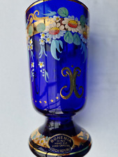 Vintage Bohemia Kristallglas Pokalsglas Gold Malerei im Jugendstil design blau