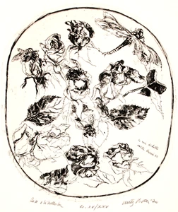  Walter PIACESI "Rose e libellule" , 1970 acquaforte originale firmata - Picture 1 of 2