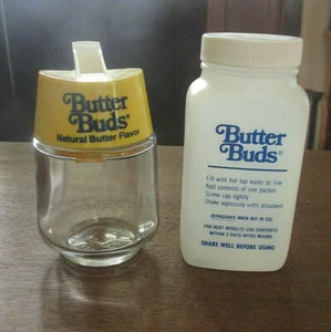BUTTER BUDS PITCHER & CONTAINER GEMCO GLASS DISPENSER BUTTER FOOD ADVERTISING - Picture 1 of 7