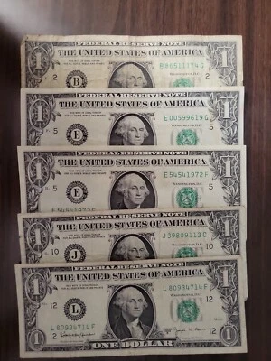 🇺🇸 USA Federal Reserve 1 Dollar 1963B FR-1902 Barr  (assortment of 5) 092022-4 - Image 1 of 4