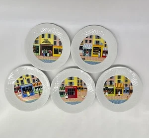 Philippe Deshoulieres Limoges France "Storefront" 6 Inch Plates | Set of 5 - Picture 1 of 10