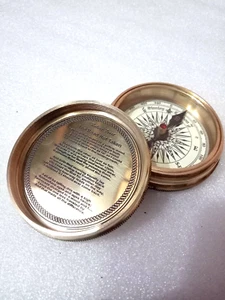 NAUTISCHER ANTIKER MESSING STANLEY LONDON KOMPASS MIT ROBERT FROST GEDICHT - Bild 1 von 5