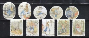 JAPAN 2011 THE WORLD OF PETER RABBITS GREETING 80 YEN COMP. SET OF 10 STAMP USED - Picture 1 of 4