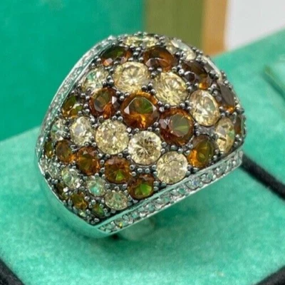 Anello donna brillante argento 925 zirconi naturali bianchi gialli in sfumatura. - Immagine 1 di 4