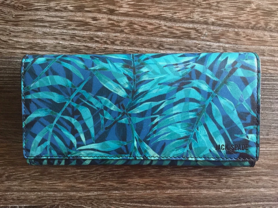 JACK SPADE BLUE PALM LEAF LEATHER MENS DESIGNER CONTINENTAL JACKET WALLET - NWT - Image 1 of 4