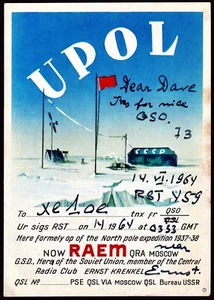 QSL Card-RAEM to XE1OE, USSR-6/14/64, Signed by Legendary Explorer Ernst Krenkel - Picture 1 of 2
