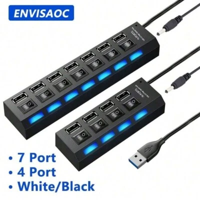 7 Port USB 2.0 Hub Splitter Adapter Charge High Speed For PC Laptop Mac Desktop - Image 1 of 4