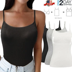 Women Adjustable Strap Built In Bra Padded Camisole Bralette Daily Shaper Top TB - Picture 1 of 47