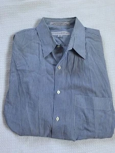 Perry Ellis Portfolio Shirt Men 16 1/2 34-35 Button Long Sleeve Blue Pinstriped - Picture 1 of 3